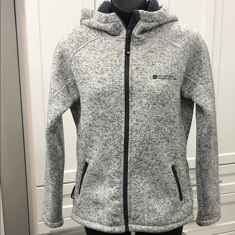 Mountain Warehouse Fleece-Lined Knit Jacket | Women’s Size 2 UK | Grey & White